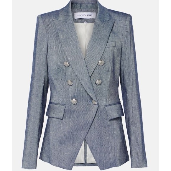VERONICA BEARD Double Breasted Blue Linen Blend Blazer Size 10 - Picture 7 of 11
